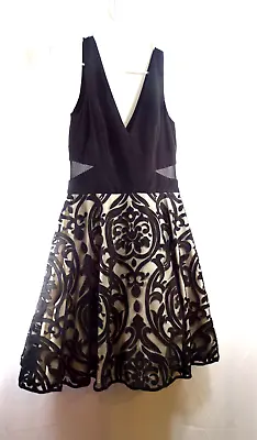 XSCAPE Black/nude Cut Out Mesh Sides Fit+Flare Cocktail Party Dress Sz 8 -USA • $14.95