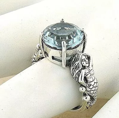 Mermaid Ring 925 Sterling Silver Victorian Style Simulated Aquamarine       #827 • $33