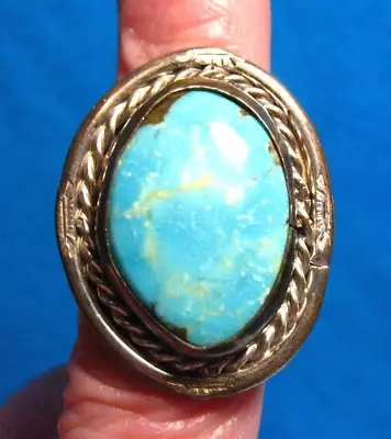 Sterling Silver Turquoise Ring Wide Size 4.75   7.1 Grams Vintage • $150