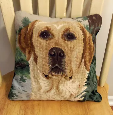 Handmade Needlepoint PillowYellow Labrador Dog - 12  Square With Filler Pillow • $19.99