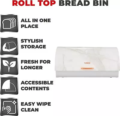 Bread Bin  Tower T826003WR Roll Top In White Marble With Rose Gold  • £19.99