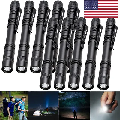 1/5/10 LED Flashlight Clip Mini Light Penlight Pocket Portable Pen Torch Lamp US • $18.89