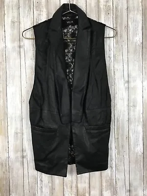 VEDA Black Leather Panel Lace Back Vest Blazer S Small RARE • $49.99