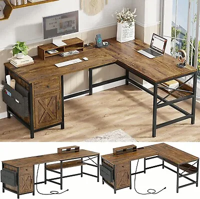63  L Shaped Computer Desk Reversible Long Home Office Desk With Monitor Stand • $179.97