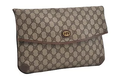 Authentic GUCCI Vintage Clutch Hand Bag GG PVC Leather Brown 9023I • $240