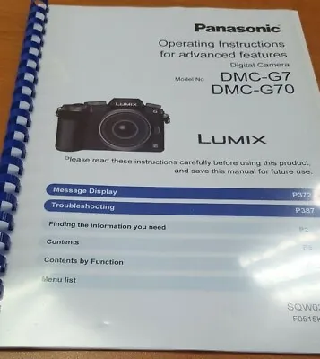Panasonic Dmc-g7 Camera Full User Manual Guide Instructions Printed 412 Pages A5 • £16.99