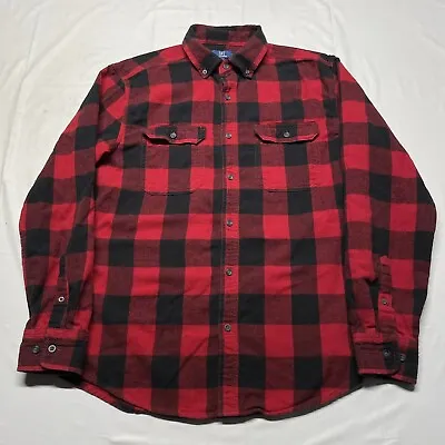 Vintage Red Black Flannel Shirt Mens Medium Plaid Button Down Lumberjack Hipster • $18.99