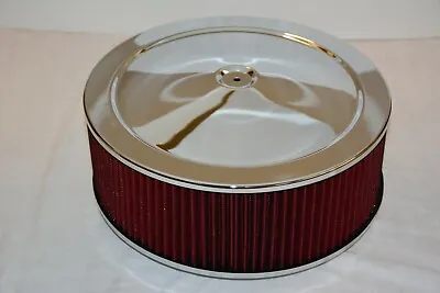 Chrome 14  X 5  Air Cleaner + RED Washable Reusable Round Filter Element • $66.87