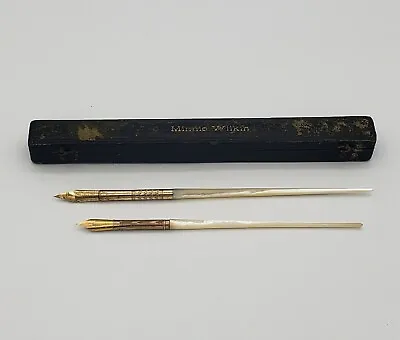 2 Antique Mabie Todd & Co. Mother Of Pearl  Dip Pens And Box • $150