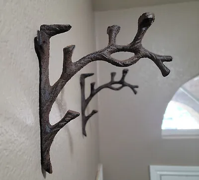 2 Rustic Cast Iron Shelf Bracket Wall Mount Hardware Brace Tree Branch Sculpture • $29.97