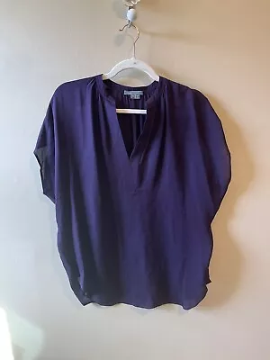 Vince Eggplant Purple Cap Sleeve Split Neck Silk Tunic Blouse Small • $49.99