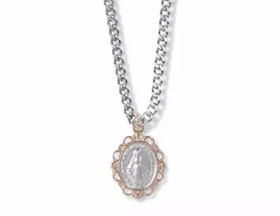 Sterling Silver Oval Filigree Miraculous Medal Necklace & Chain • $89.99