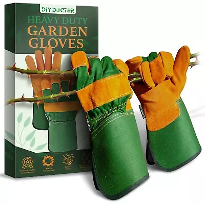 Leather Gardening Gloves Thorn Proof Ladies Men Safety Suede Heavy Duty Garden • £10.95