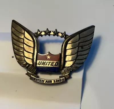Vintage Original United Airlines Sterling Pilot Hat Badge • $37.50