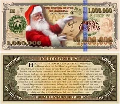 Lot Of 25 Santa Christmas Million Dollar Bill Funny Money Gospel Tract Notes • $8.05