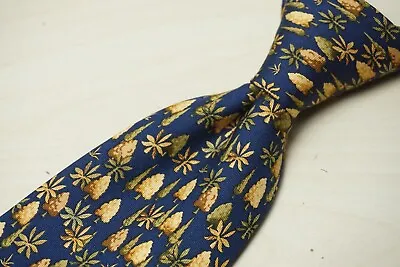 Salvatore Ferragamo Navy Blue Brown Tree Fall Foilage 100% Silk Tie • $119.99