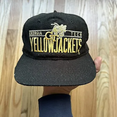 Men's Vintage 90's Georgia Tech Yellow Jackets Black Wool Snapback Hat Cap (VTG) • $28