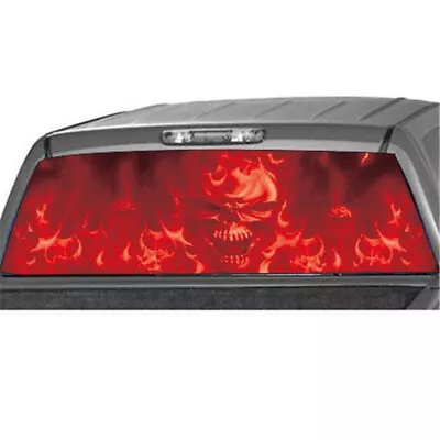 Car SUV Rear Window Sticker Flood Flaming Skull Graphics Vinyl Perforated Decal • $20.60