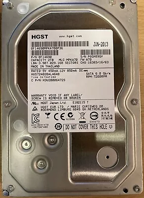 Hitachi HGST 2TB Ultrastar Enterprise HDD 7200 RPM SATA III - HUS724020ALA640. • £32.99