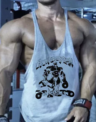 Men Tank Tops Sleeveless Shirts Y-Back Gym Workout Stringer Bodybuilding T-Shirt • $9.99