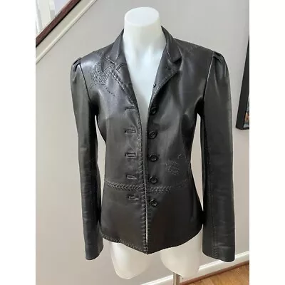 $35 • Buy Vakko New York Black Embroidered Leather Jacket Blazer XS