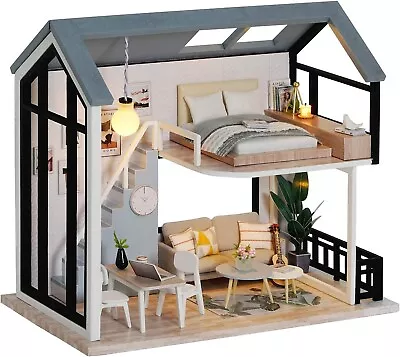 DIY Miniature Dollhouse Kit Handmade Wooden Dolls House & Furniture Kit 1:24 Sca • £16.89