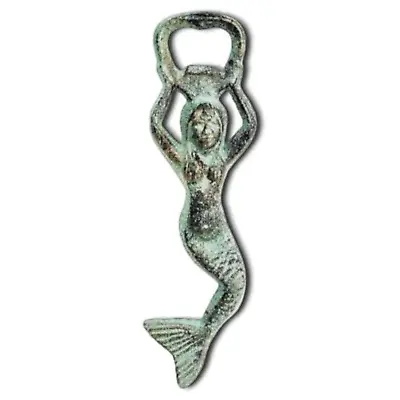 Mermaid Bottle Opener Cast Iron Nautical Curvy Faux Patina Beach Vintage 7 Inch • $26.61