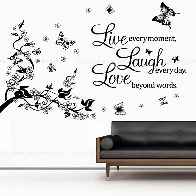 £8.95 • Buy LIVE LAUGH LOVE Butterfly Vine Flower Black Wall Stickers Art Decal Mural