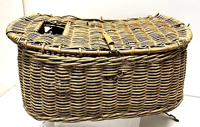 Vintage Medium Wicker Fishing Creel Basket 16  X 7.5  • $29.99