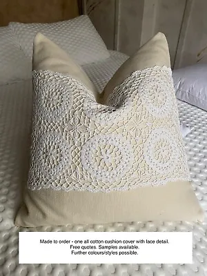 1 Made To Order Cream Cotton + Ivory Lace Scatter Cushion Cover.  Throw Pillow • £22