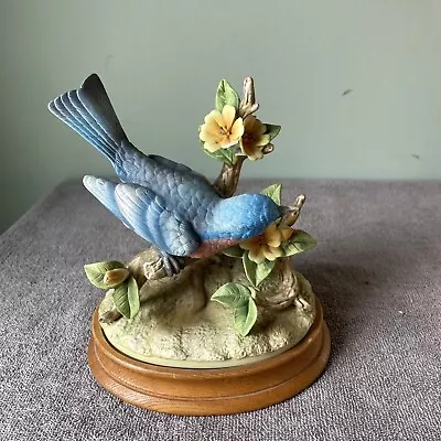 Beautiful Vintage Andrea Of Sadek Blue Bird Figurine & Wood Base 7   Japan • $31.99