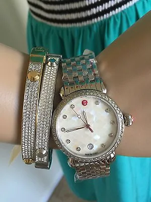 New MICHELE Diamond Mosaic Mother Of Pearl Dial Bracelet Watch Retail $2100 • $1280