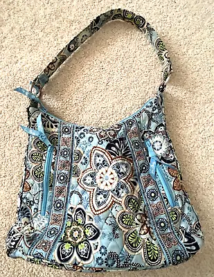 Vera Bradley Lisa B Bali Blue Handbag Hobo Bag Paisley Floral Brown Shoulder • $30