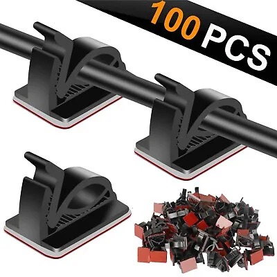 100Pcs Cable Clips Self-Adhesive Cord Wire Holder Management Organizer Clamp • $10.98