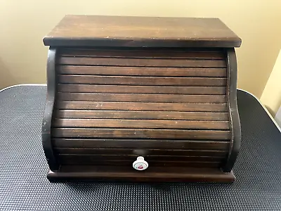 Large Wooden Kitchen Breadbox Roll Top Vintage Handmade • $59.95