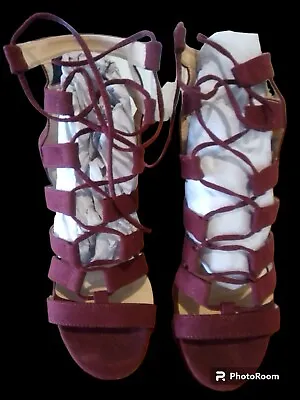 Charlotte Russe Very Berry/ Burgundy Lace Up Ankle Boots  Size 7. VGC • £14.93