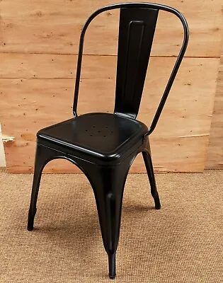 New Satin Black Tolix Metal Chair Retro Bistro Cafe Restaurant Dining Stacking • £44.98