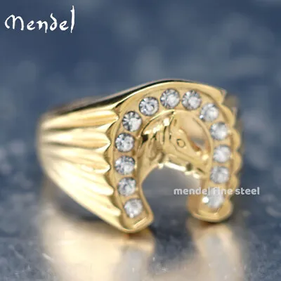 MENDEL Gold Plated Mens Womens Horseshoe Horse Shoe Ring For Men Size 6 7 8 9-13 • $18.99