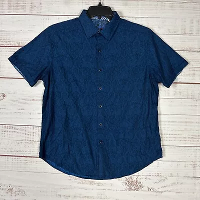 Robert Graham Shirt Mens Button Up Large Classic Fit Short Sleeve Blue Paisley • $24.99