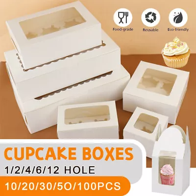 Cupcake Box Cases 1/2/4/6/12 Holes Clear Window Cupcake Display Boxes Muffin Cup • $106.07