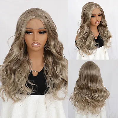 Women Lace Front Wigs Heat Resistant Synthetic Daily Wear Long Wavy Ash Blonde • $17.90