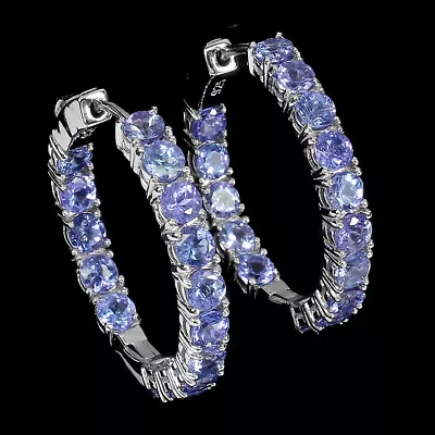 Natural Round Blue Tanzanite 4mm Gemstone 925 Sterling Silver Jewelry Earrings • $12