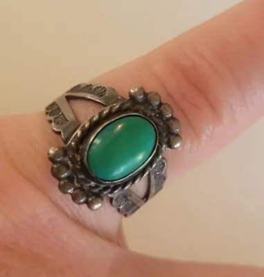 Vintage Native Southwest Harvey Era Sterling Silver Turquoise Ring Size 7.5... • $9.99