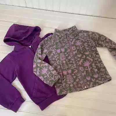 Hanna Andersson & Columbia Girls Purple Hoodie & Zipped Fleece Jacket Size 4 YO • $21