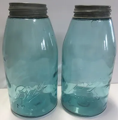 Pair Vintage Ball Mason Drop A 1/2 Gallon Canning Jars Ball Zinc Lids B-4 B1-4 • $24.95
