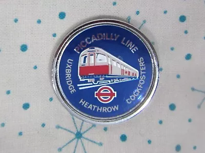 Vintage 80's Enamel Metal Pin Heathrow Piccadilly Line Train Pin British Made • $9.95