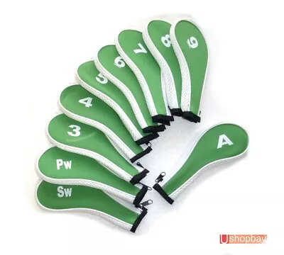 $20.50 • Buy Golf Iron Club Covers Durable Long Sleeve Zipper Protect X10pcs Headcovers Green
