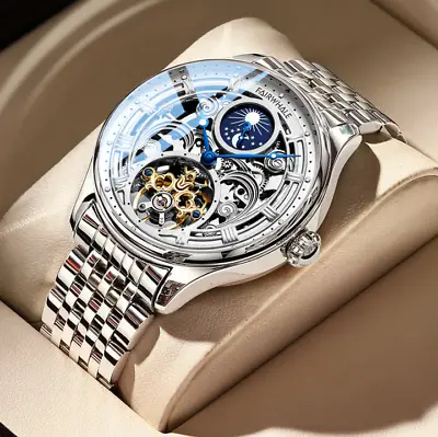 £84 • Buy Men's Watches Automatic New Skeleton Mechanical Movement Tourbillion Stainless