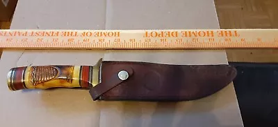 USED-CHIPAWAY--Fixed Blade BONE AND BRASS Handle Knife W/ Sheath-CASE--K-BAR • $20