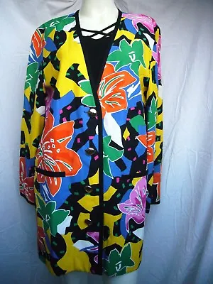 $52.47 • Buy Vintage 1980's Colorful Floral Designer Simon Chang Ladies Button Up Jacket Sz 8